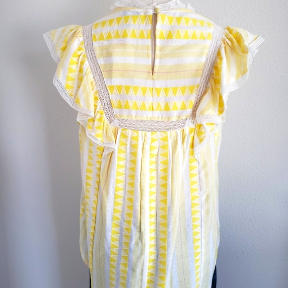 ELLA MOSS Empire Yellow Kinslee Short Flutter Sleeve Lace Trim Blouse—NWT—L - Picture 10 of 15